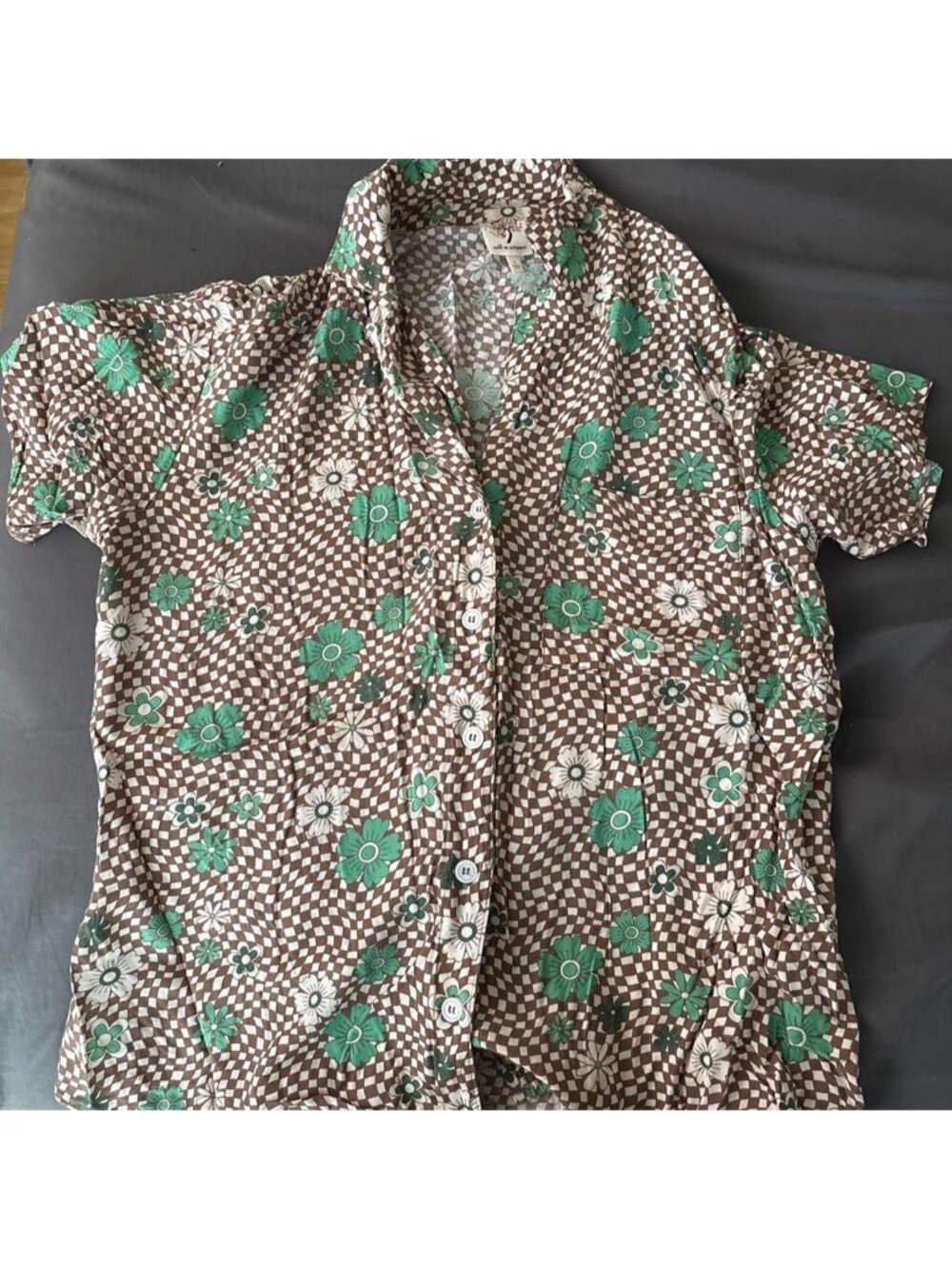 brown and green floral button up shirt #floral